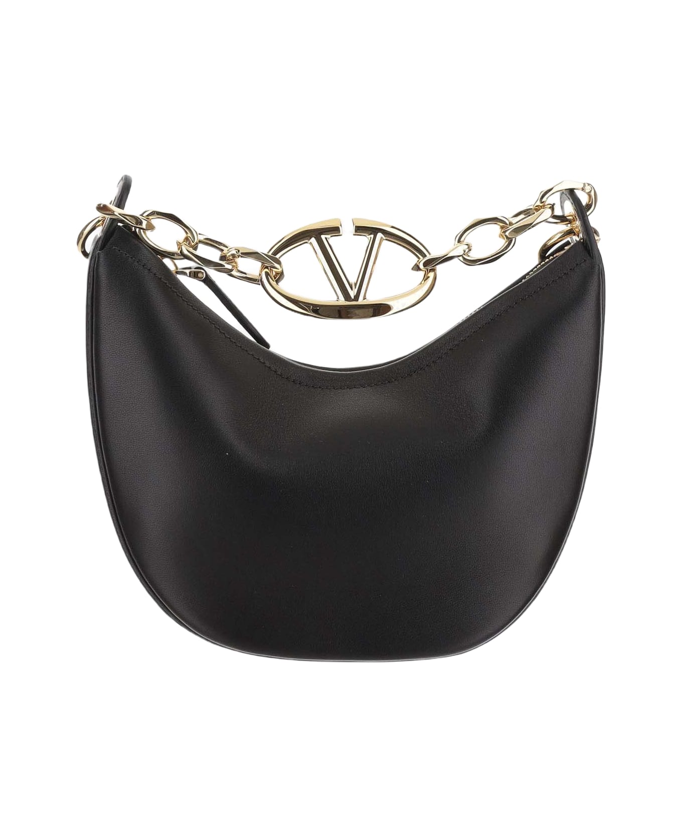 Valentino Garavani Mini Hobo Vlogo Moon Bag In Nappa Leather With Chain - Black