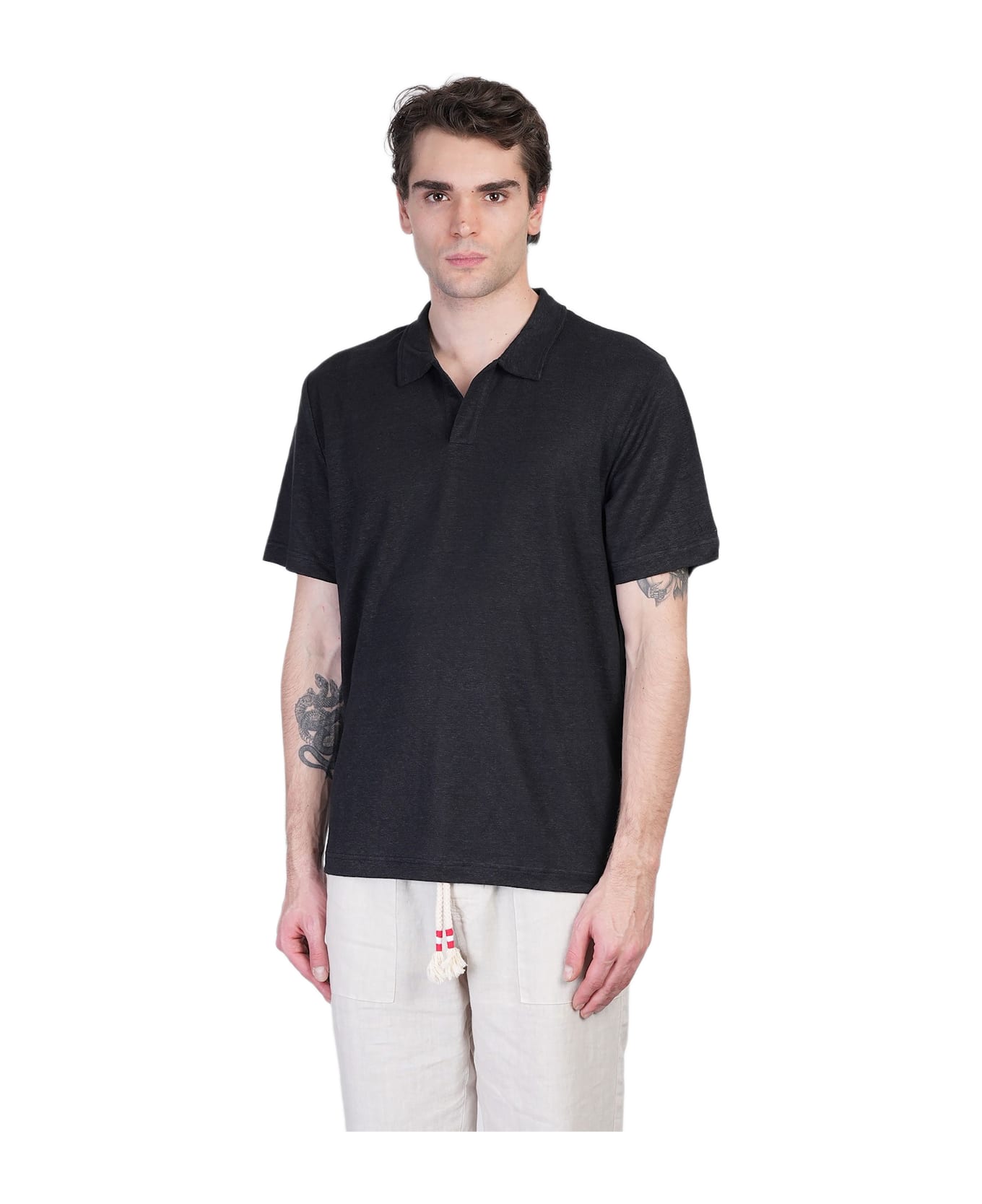 MC2 Saint Barth Fraser Polo In Black Linen - black