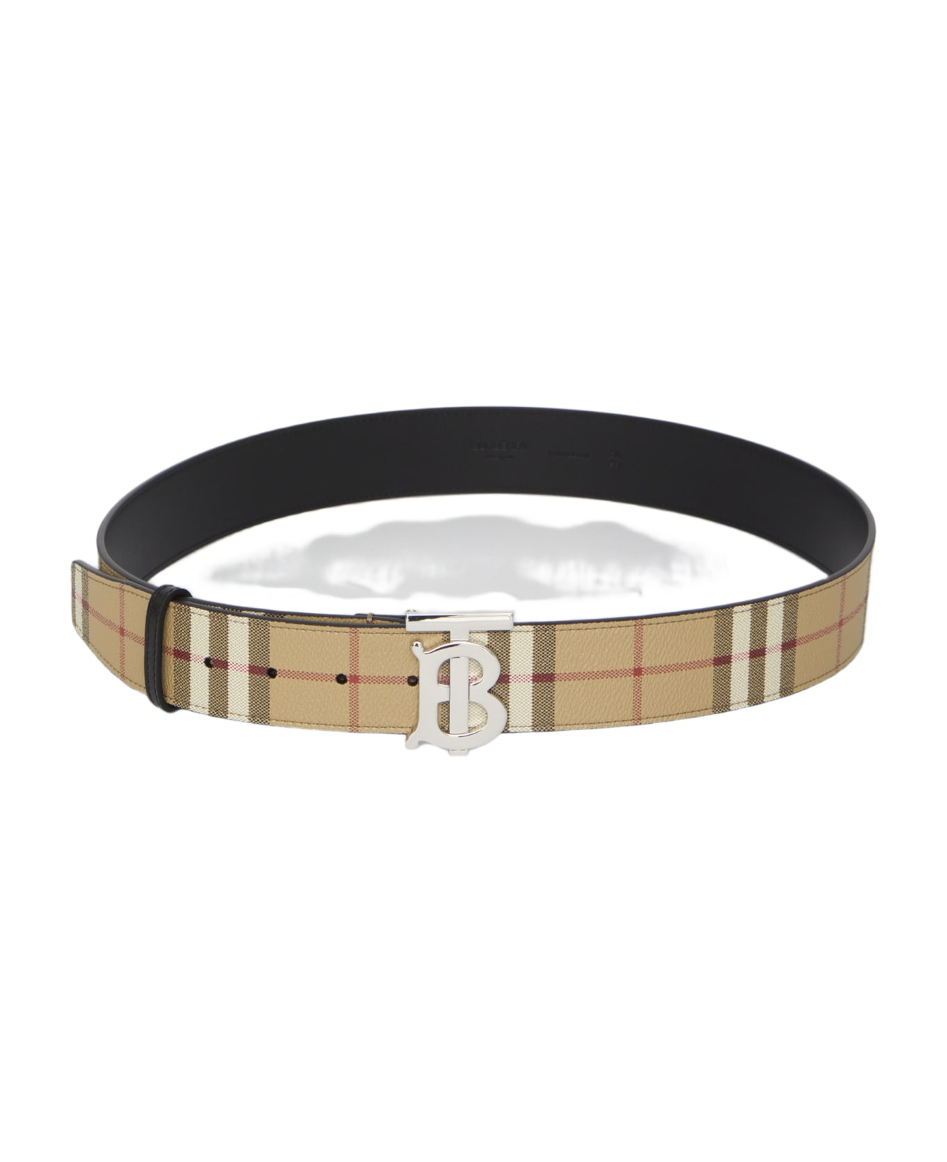 Burberry Tb Belt In Leather And Check - BEIGE