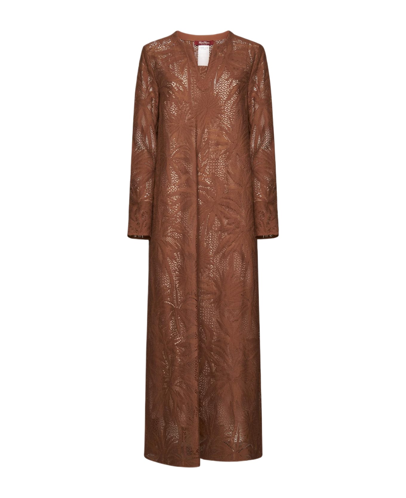 Max Mara Studio Harden Palm Lace Long Dress - Brown