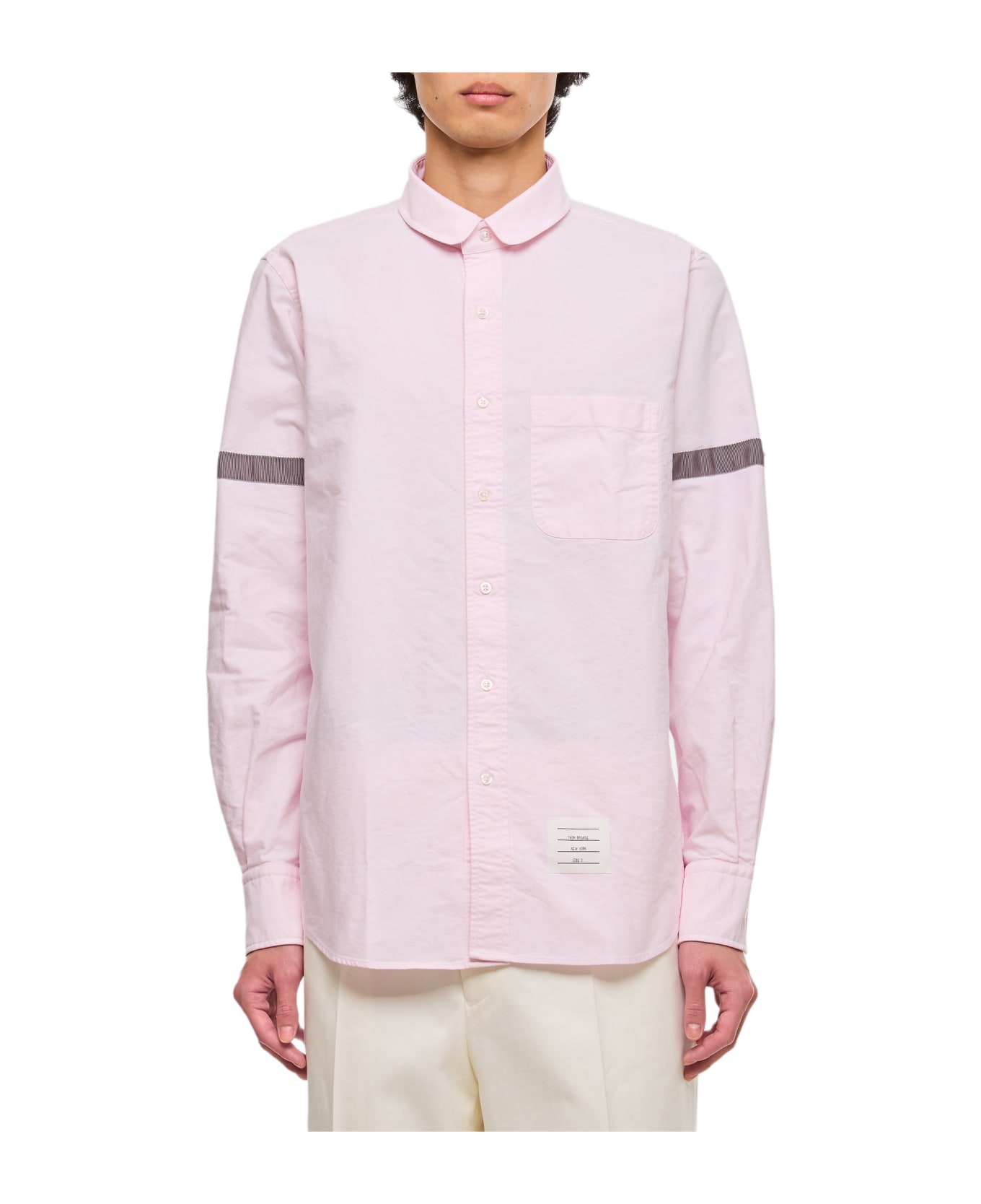 Thom Browne Straight Fit Mini Round Collar Cotton Shirt - Pink