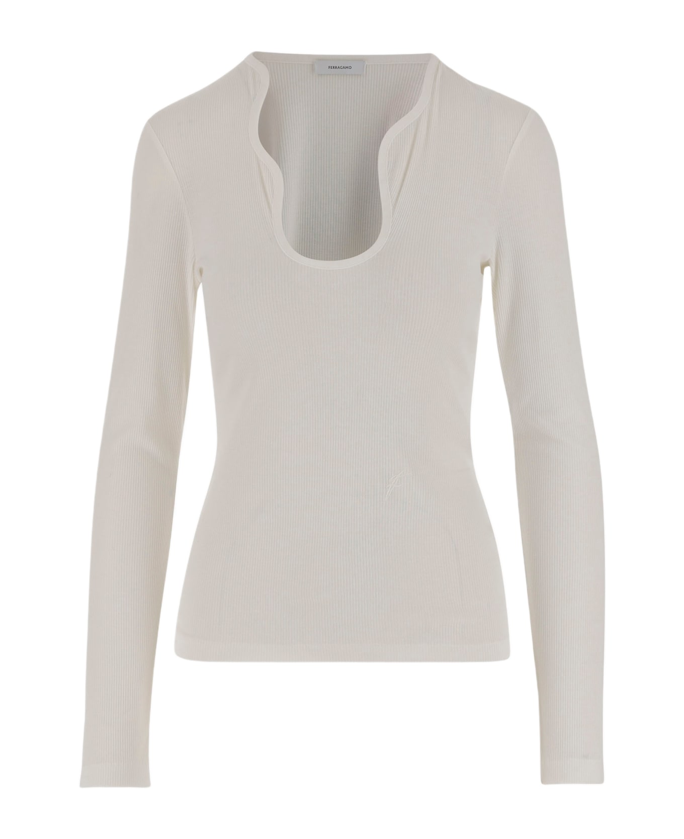 Ferragamo Cotton Top With Shaped Neckline - White