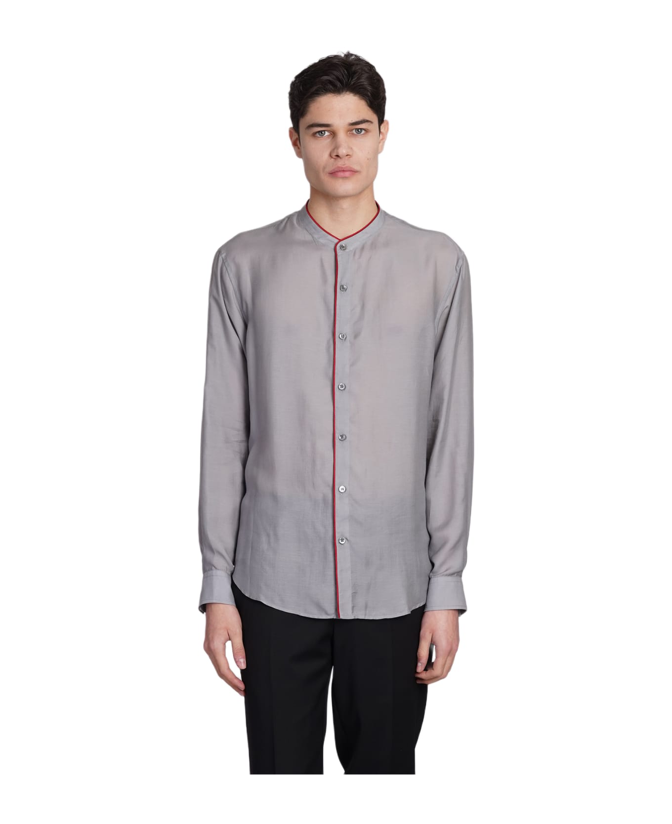 Giorgio Armani Shirt In Grey Wool And Polyester - grey