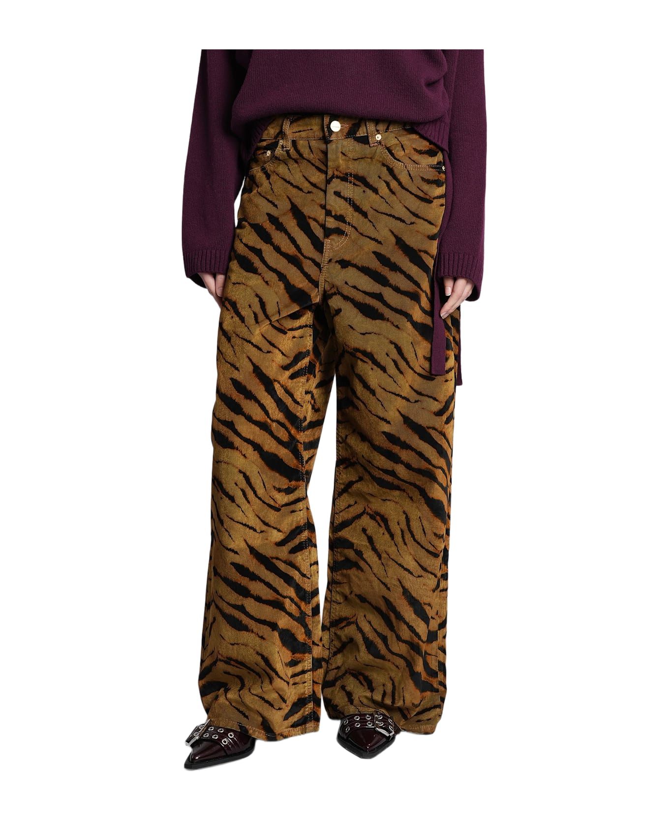 Ganni Jeans In Khaki Cotton - BROWN