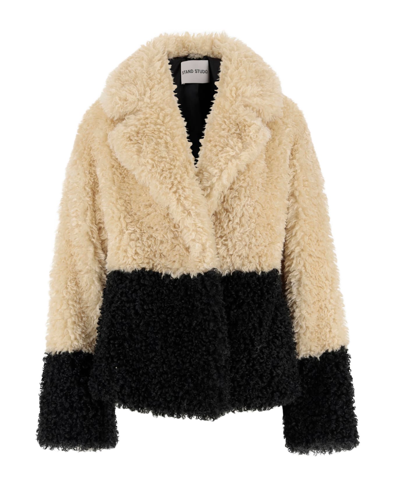STAND STUDIO Jubel Jacket In Faux Fur - Black Cream