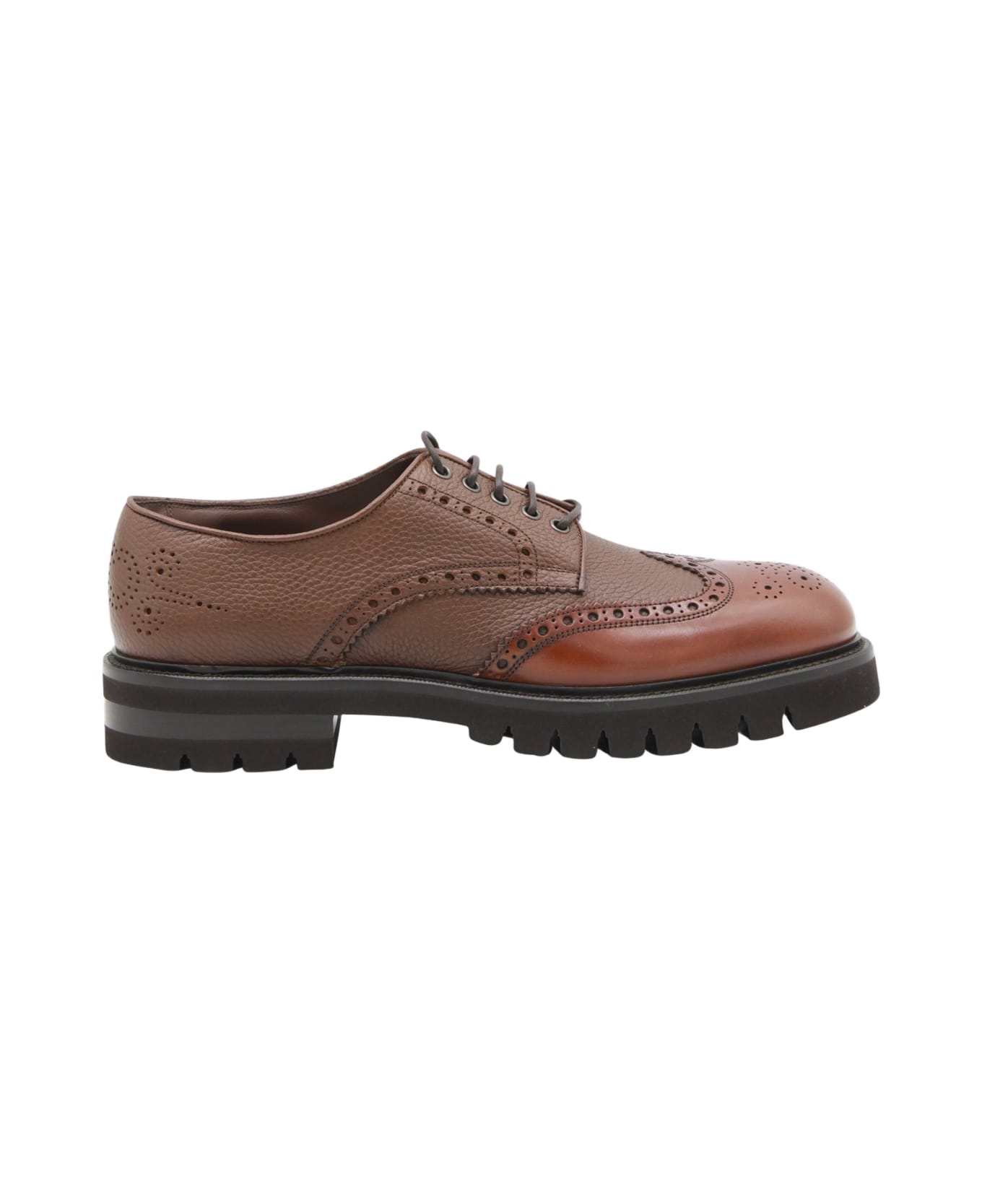 Ferragamo Brown Leather Lace Up Shoes - MIDBROWN