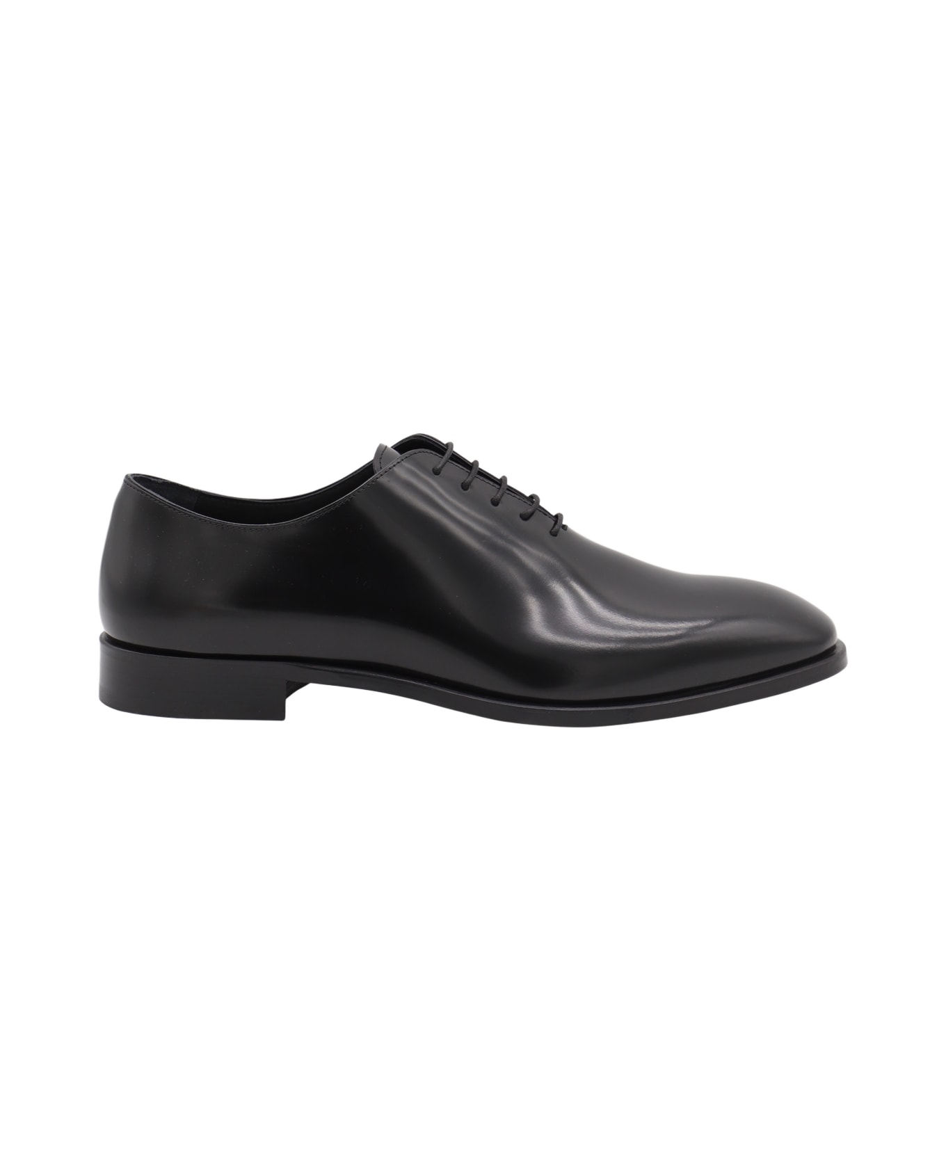 Canali Black Leather Lace Up Shoes - Black