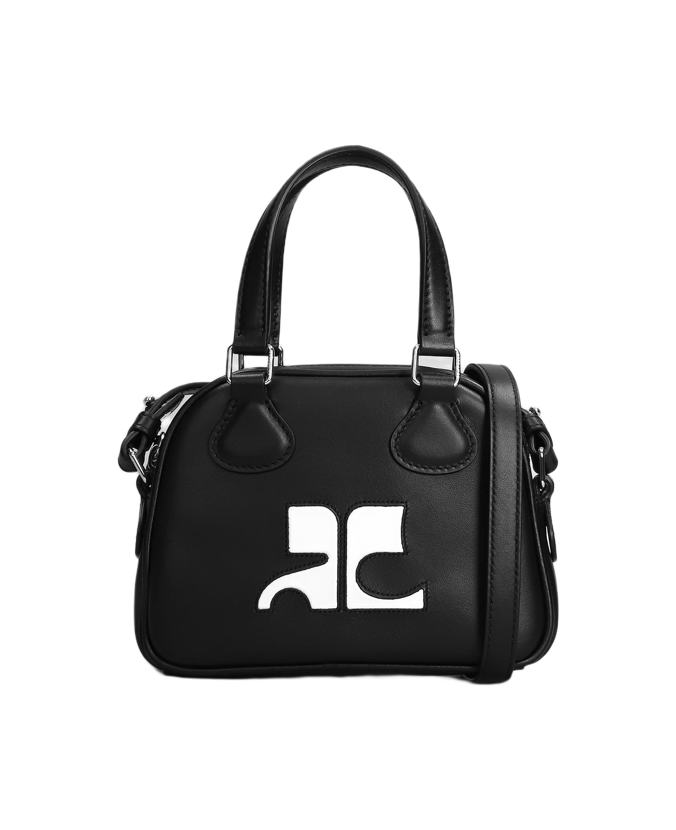 Courrèges Bowling Shoulder Bag In Black Leather - black