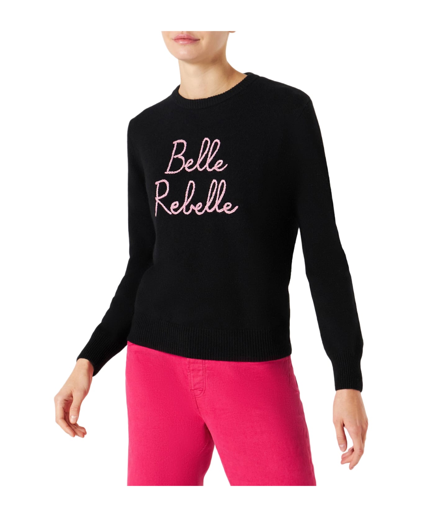 MC2 Saint Barth Woman Sweater With Belle Rebelle Embroidery - BLACK