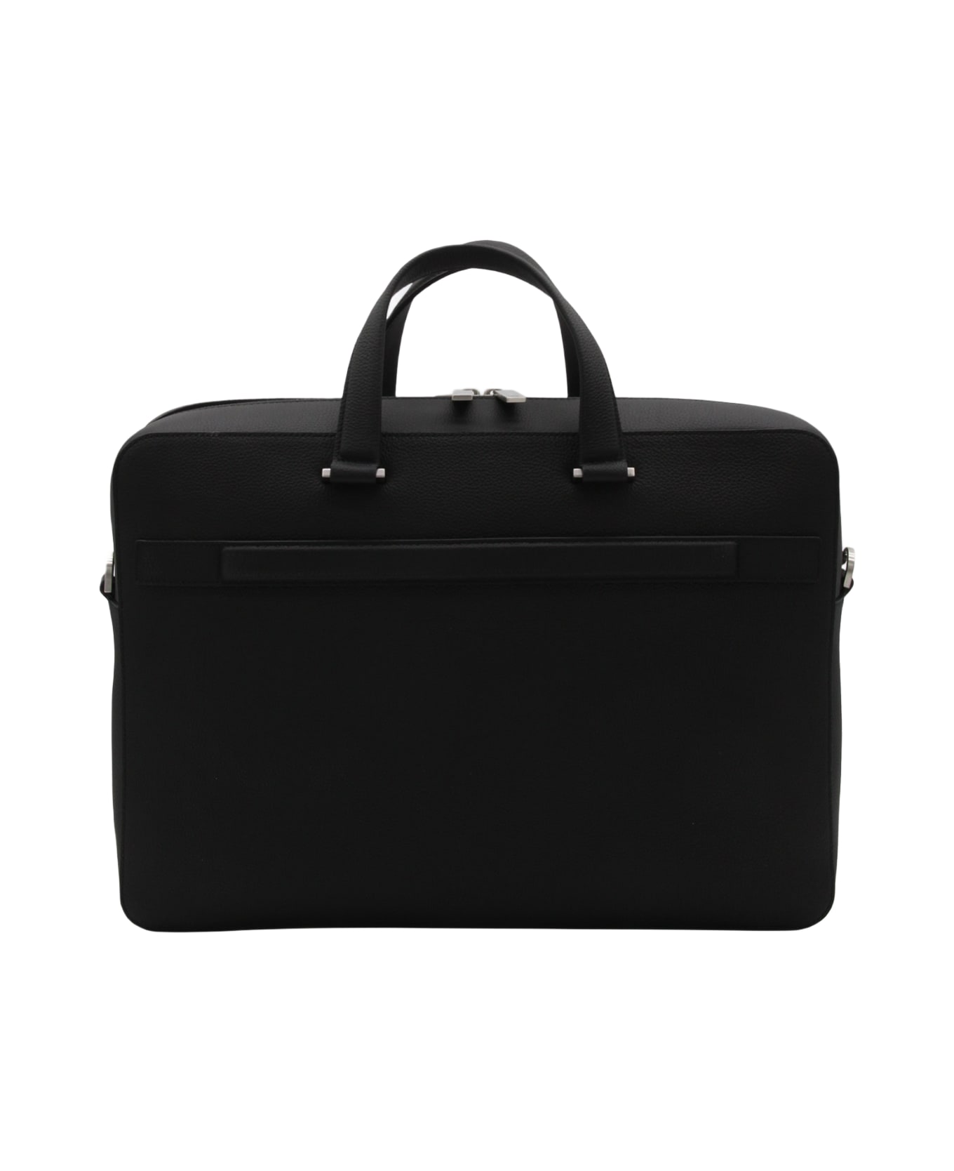 Ferragamo Black Leather Business Gancini Top Handle Bag - Black