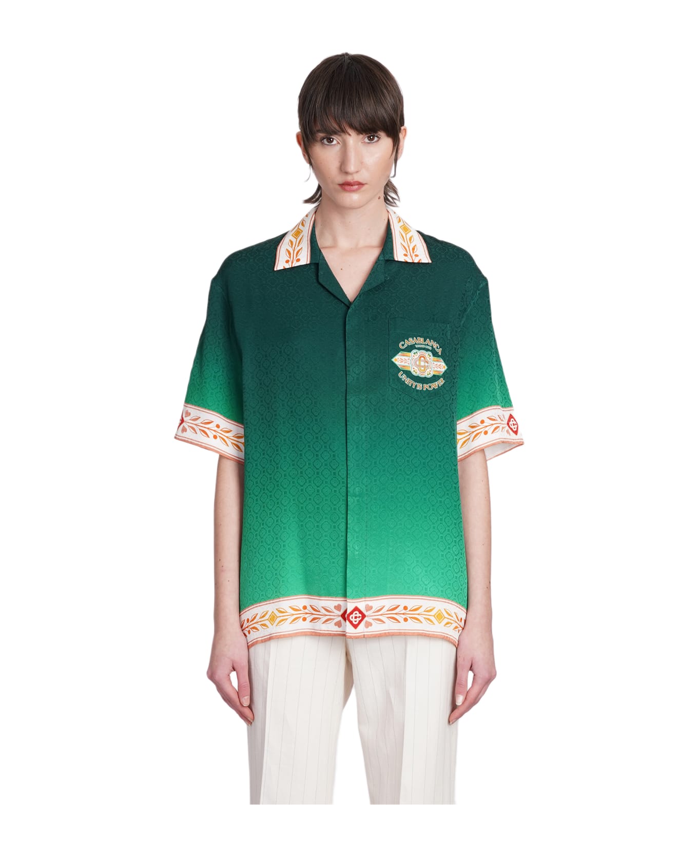 Casablanca Shirt In Green Silk - UNITY IS POWER