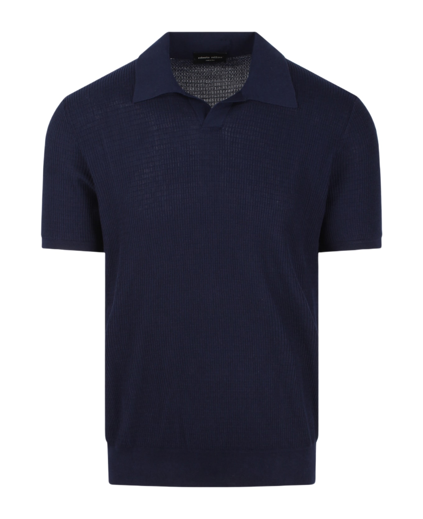 Roberto Collina Ribbed Knit Polo Shirt - Blue ポロシャツ