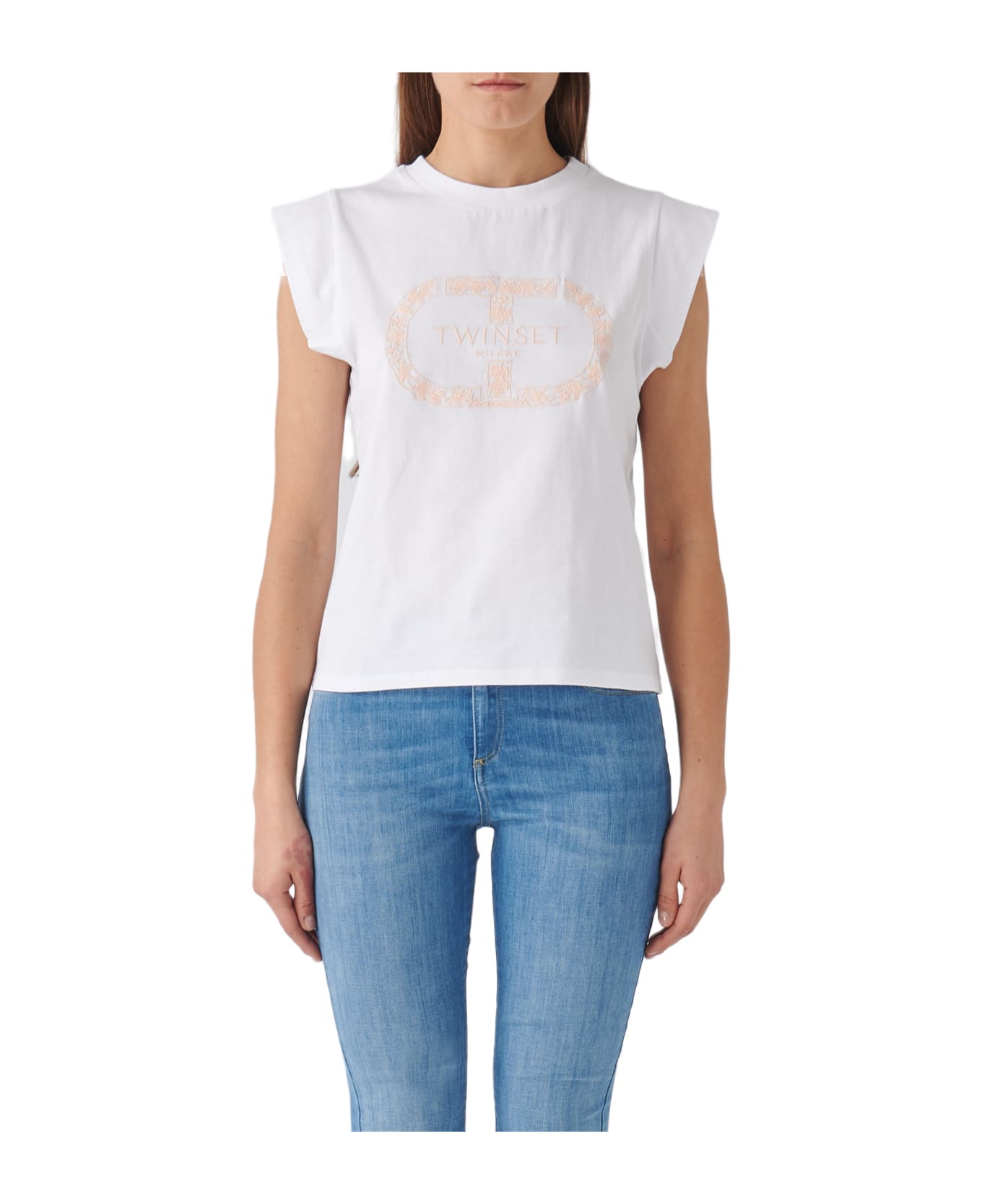 TwinSet Cotton T-shirt - BIANCO-ROSA 
