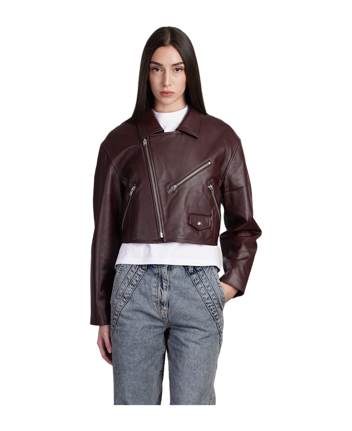 IRO Castilli Biker Jacket In Bordeaux Leather - bordeaux