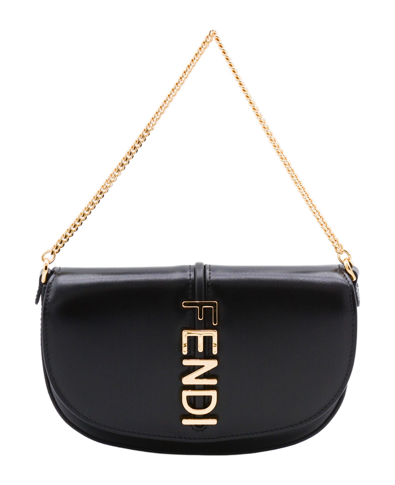 Fendi Black Leather Fendigraphy Mini Bag - Nero+oro soft
