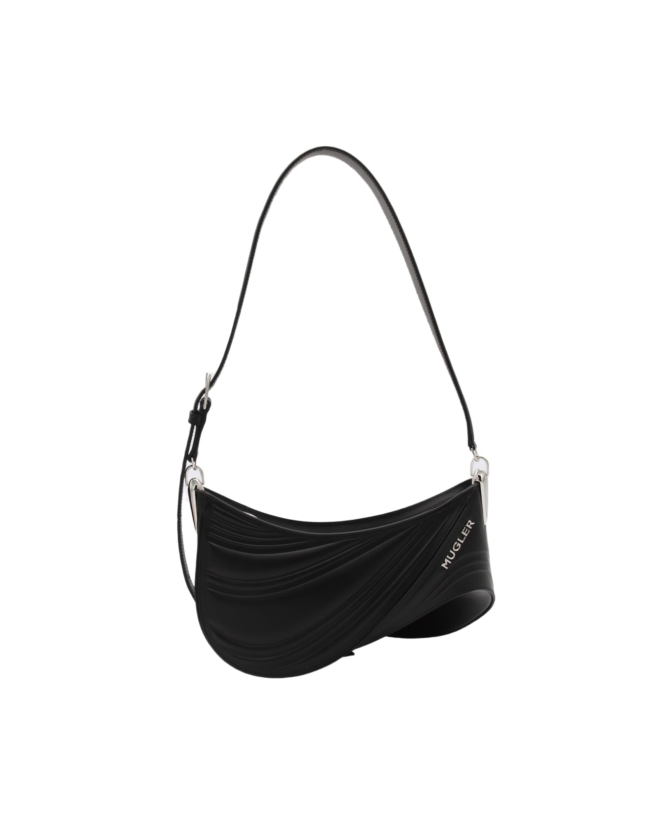 Mugler Blacke Leather Curve Shoulder Bag - Black