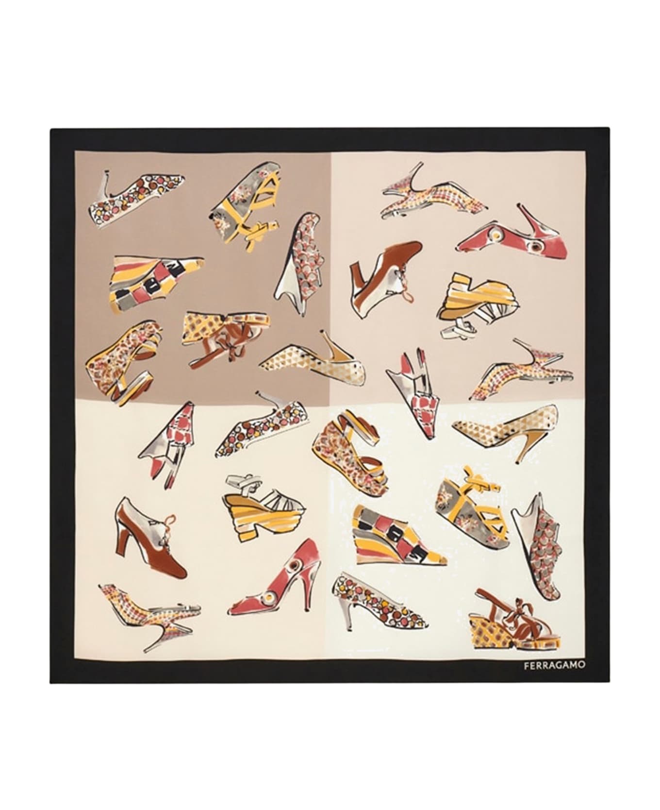 Ferragamo Silk Scarf With Genio Print - Beige