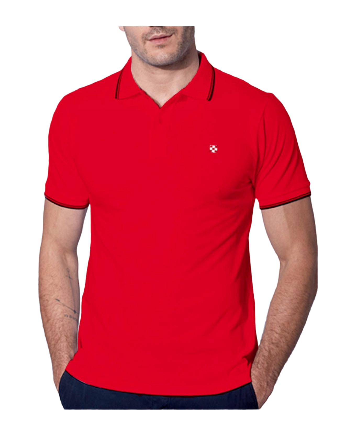 MC2 Saint Barth Red Piquet Polo With St. Barth Check Logo - RED