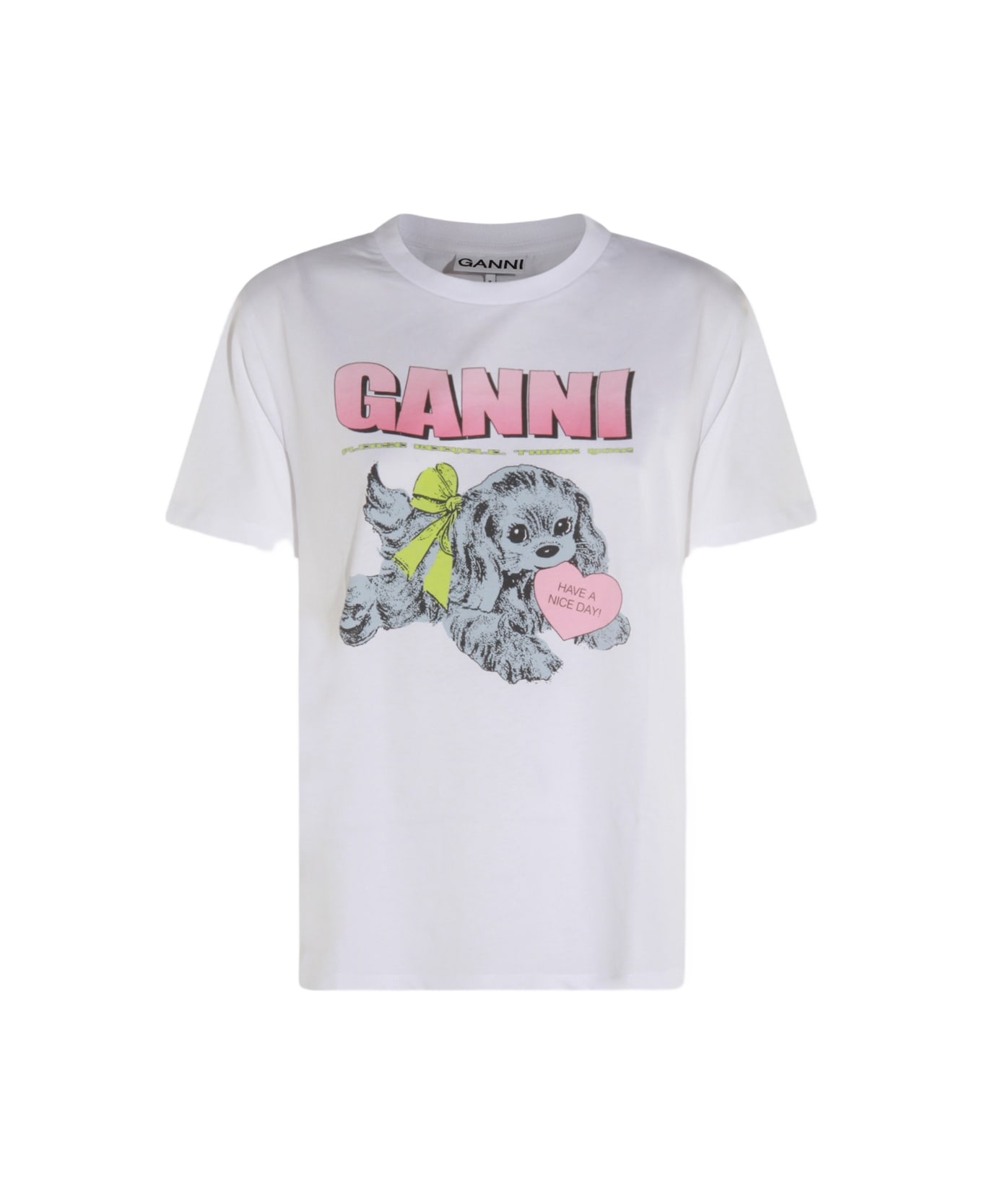 Ganni White Cotton T-shirt - White