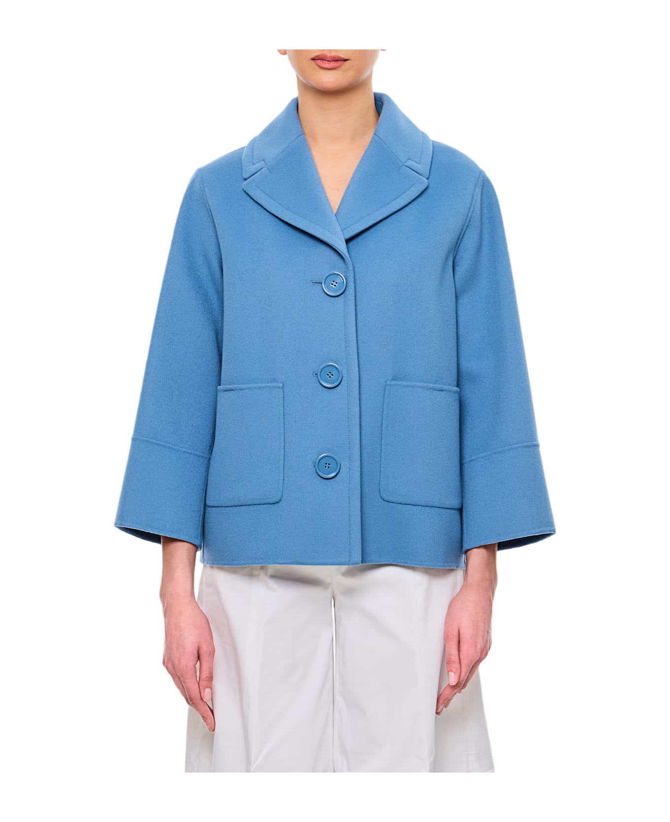 
S Max Mara Windsor Double Breasted Short Coat - Clear Blue