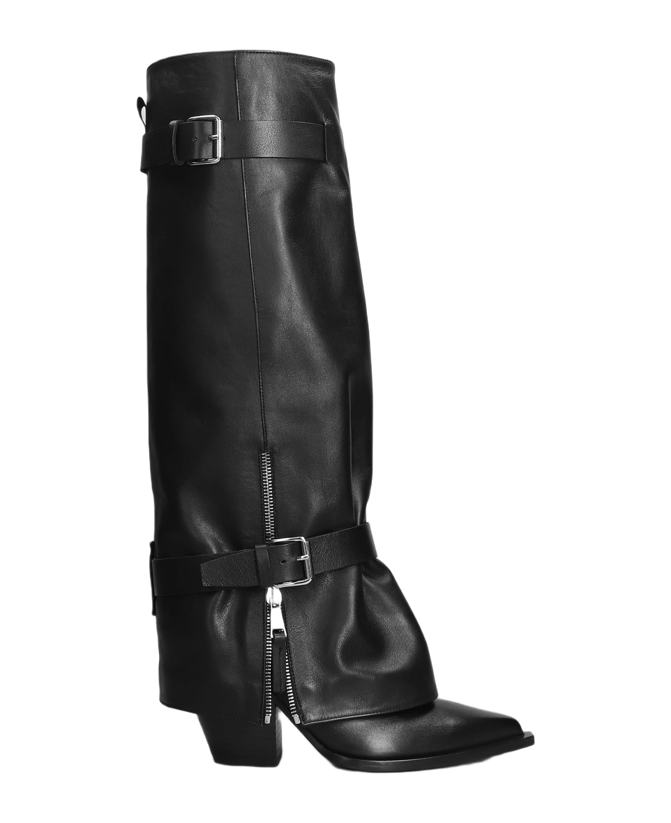 Elena Iachi Texan Boots In Black Leather - black