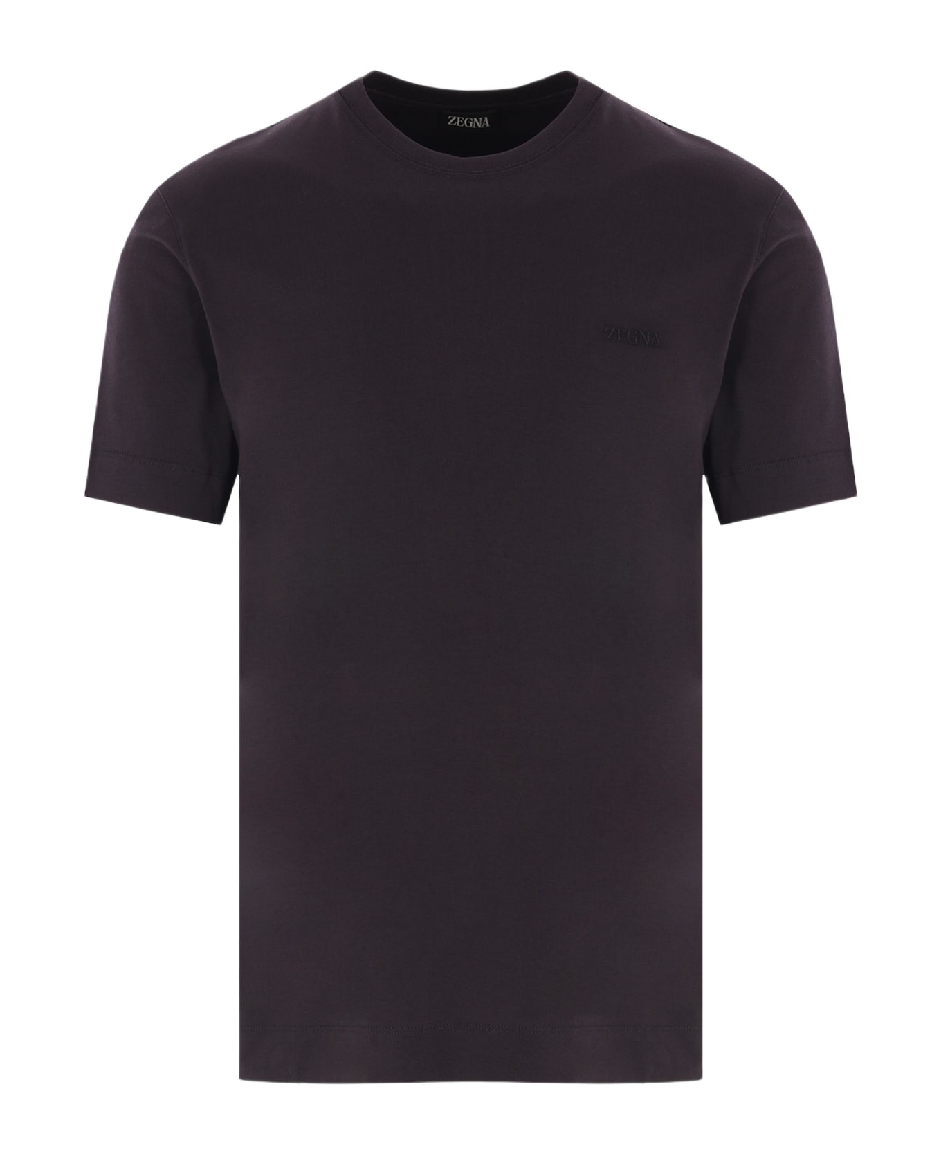 Zegna T-shirt In Cotone Con Ricamo Logo - Navy