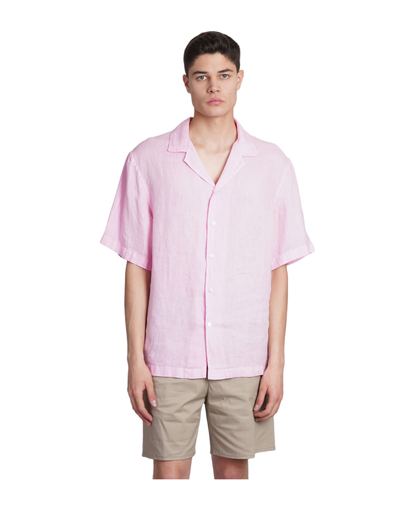 Mauro Grifoni Shirt In Rose-pink Linen - rose-pink