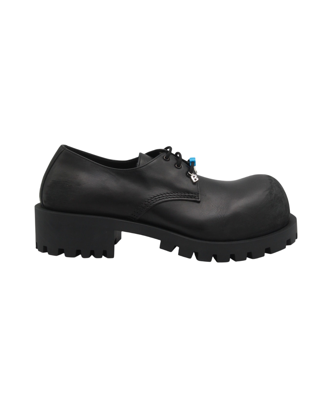 Balenciaga Black Leather Lace Up Shoes - Black