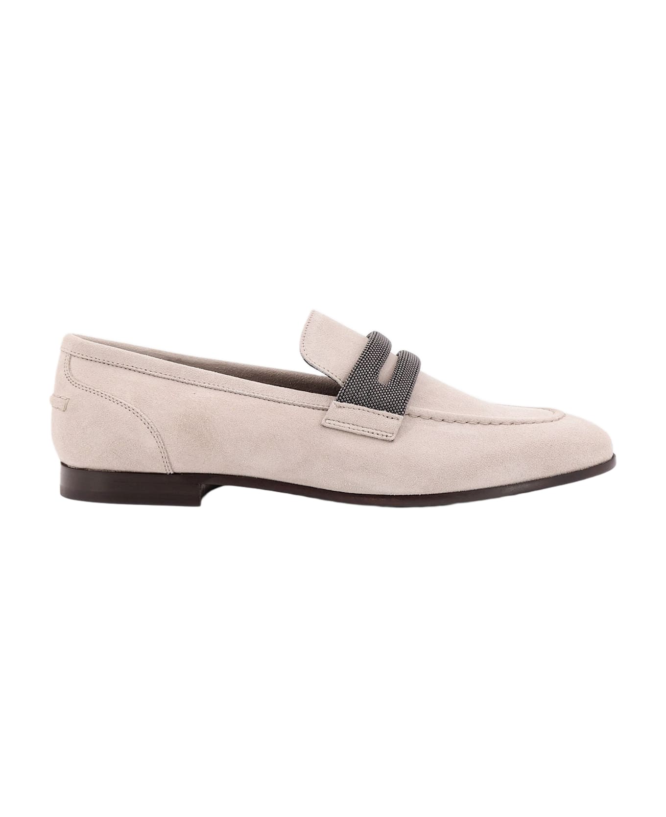 Brunello Cucinelli Suede Loafer With Iconic Monili Detail - Beige