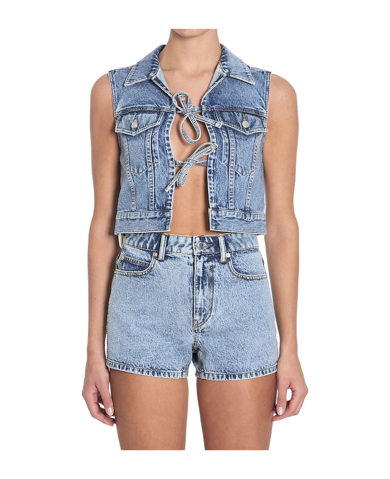 Alexander Wang Embellished Denim Vest - VINTAGELIGHTINDIGO