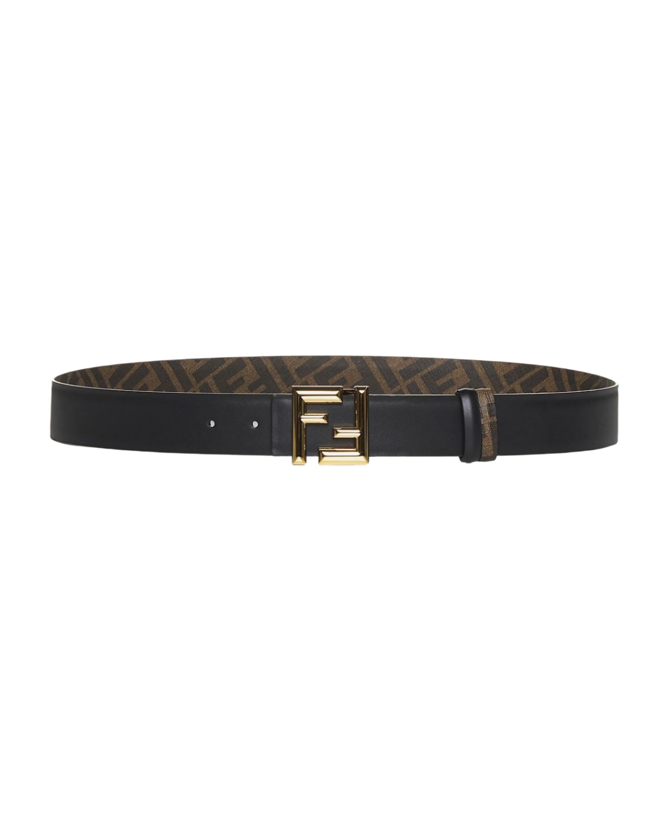 Fendi Ff Fabric And Leather Reversible Belt - Black