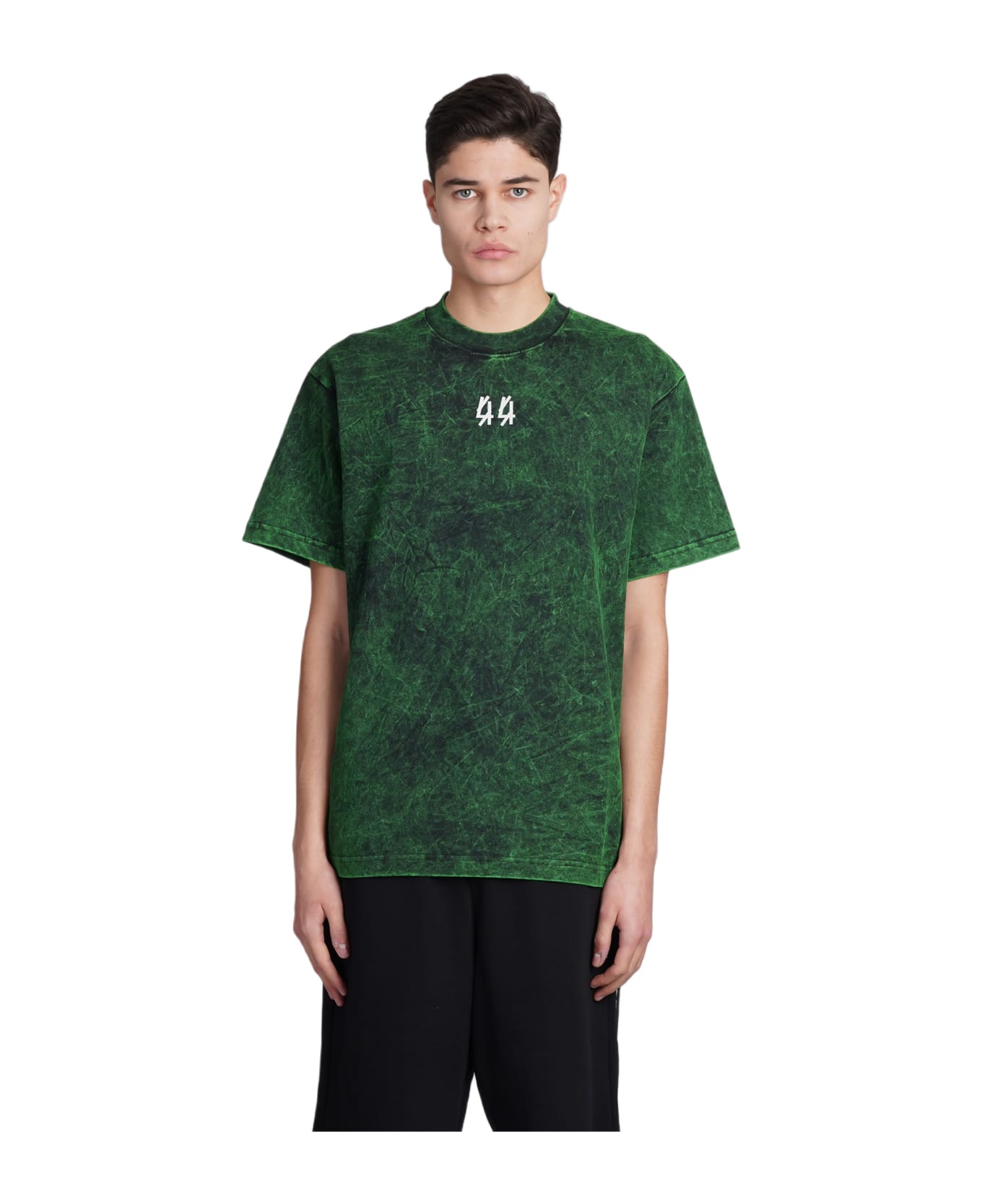 44 Label Group T-shirt In Green Cotton - Blk+sol.green + 44 solid シャツ