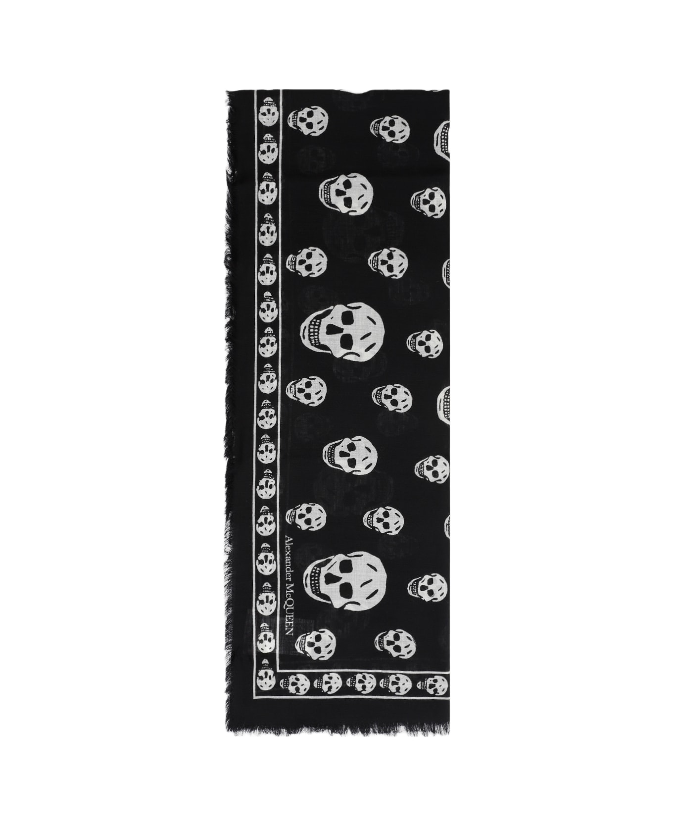 Alexander McQueen Printed Wool Scarf - Black/ivory