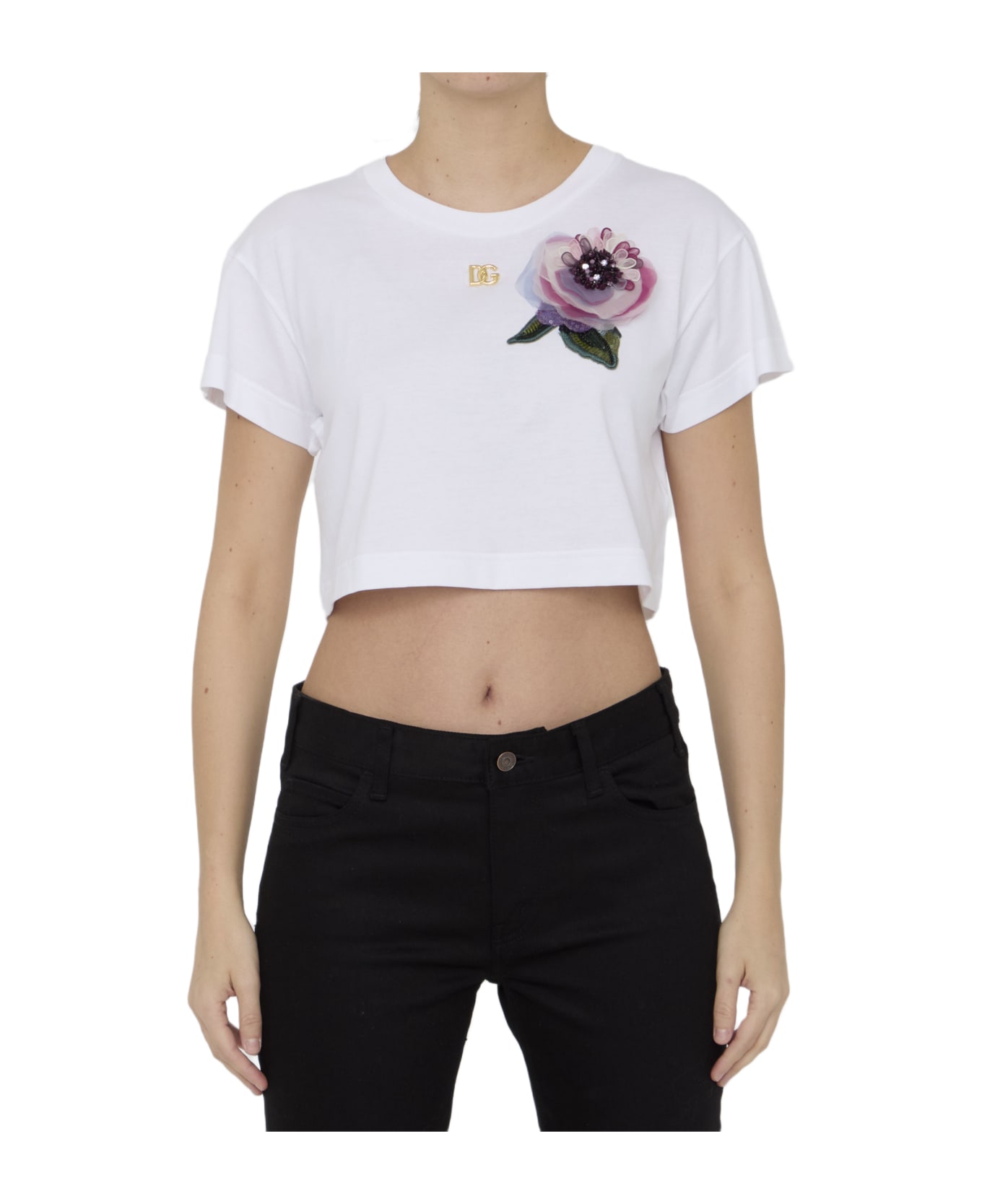 Dolce & Gabbana T-shirt With Floral Appliqué - WHITE