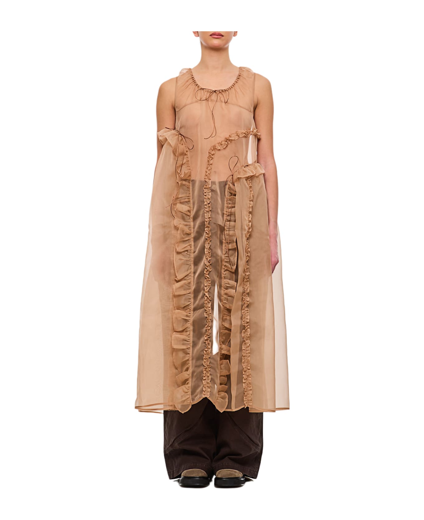 Cecilie Bahnsen Opal Ruffle Silk Satin Dress - Brown