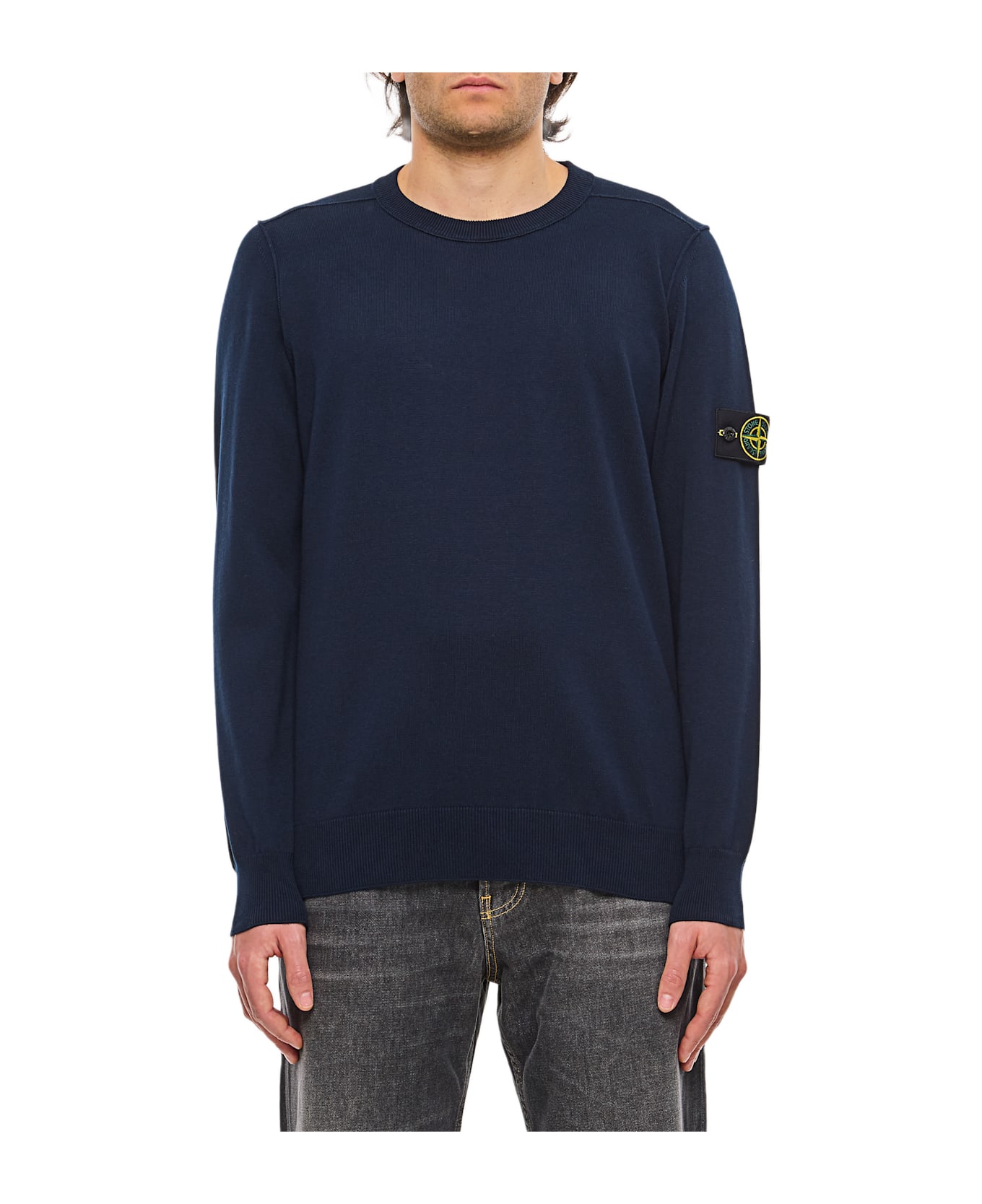 Stone Island Cotton Pullover With Logo Badge - Blue