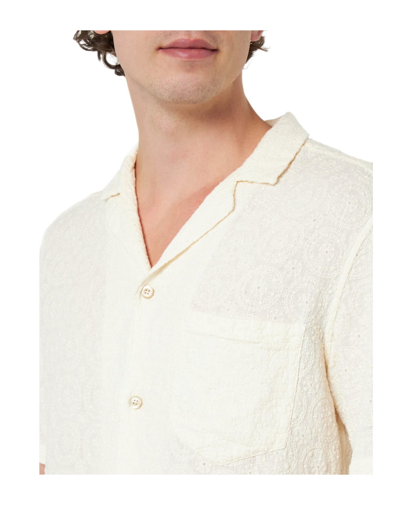 MC2 Saint Barth Man Linen Shirt Kalea With Flower Embroidery - WHITE
