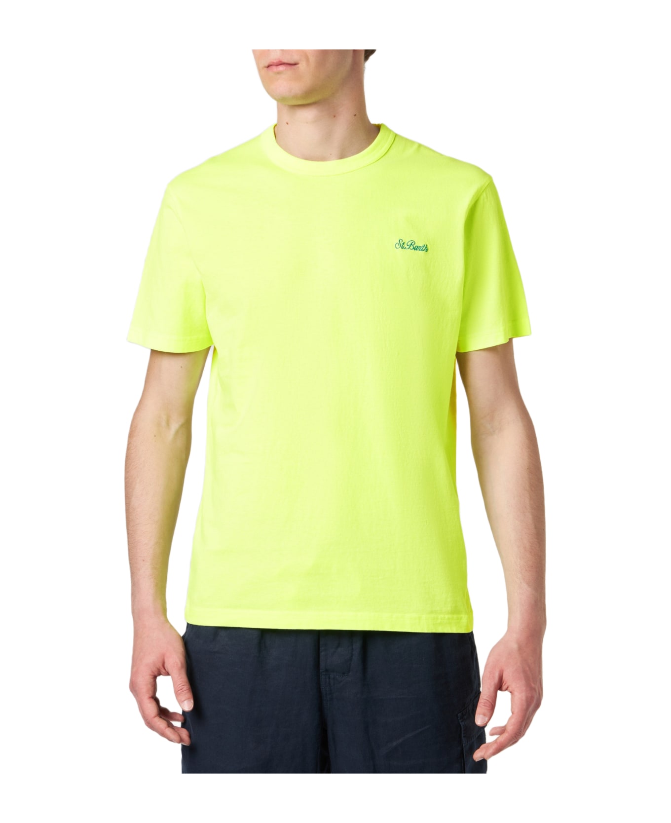 MC2 Saint Barth Man Yellow Cotton T-shirt - FLUO