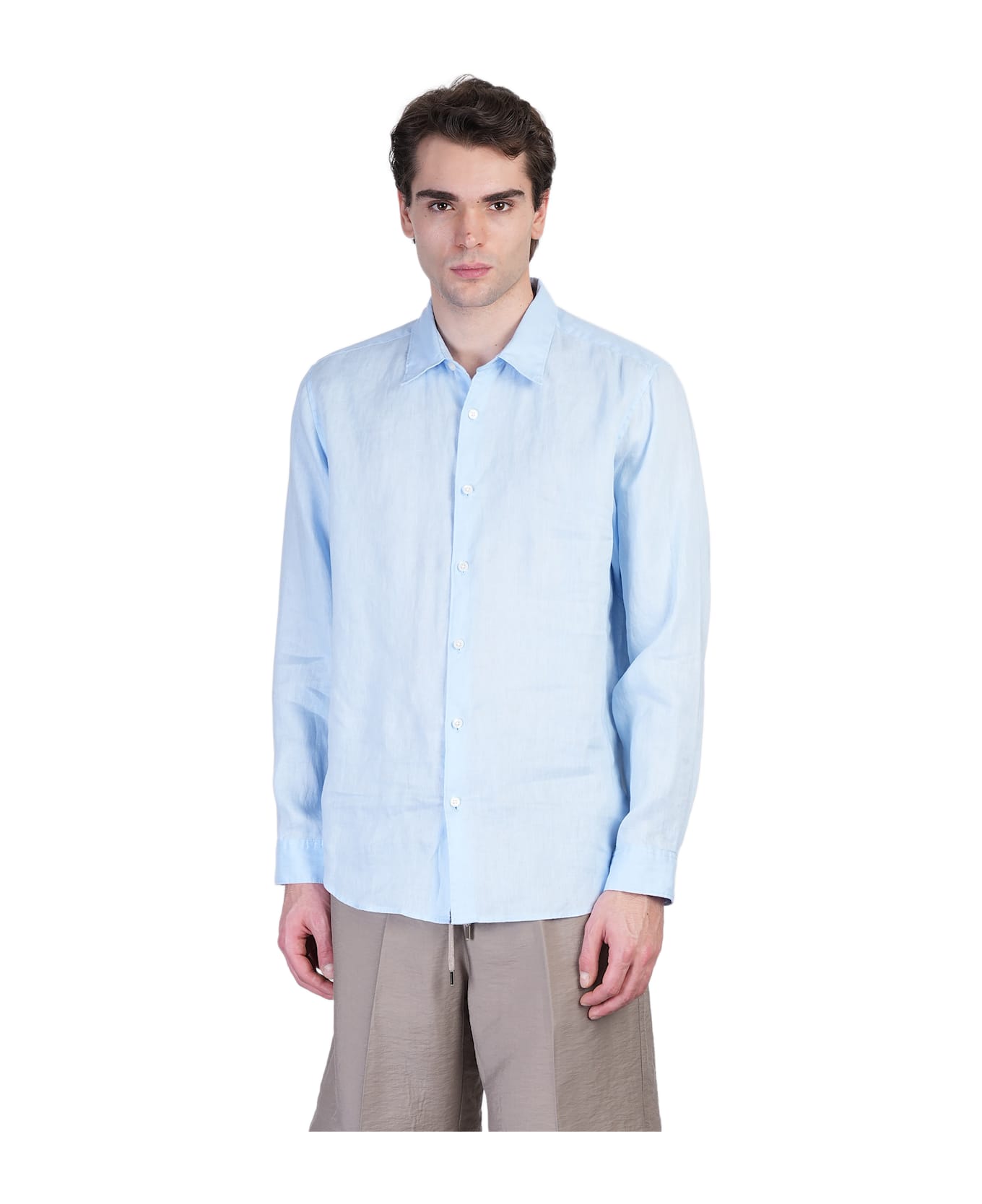 Theory Shirt In Cyan Linen - cyan