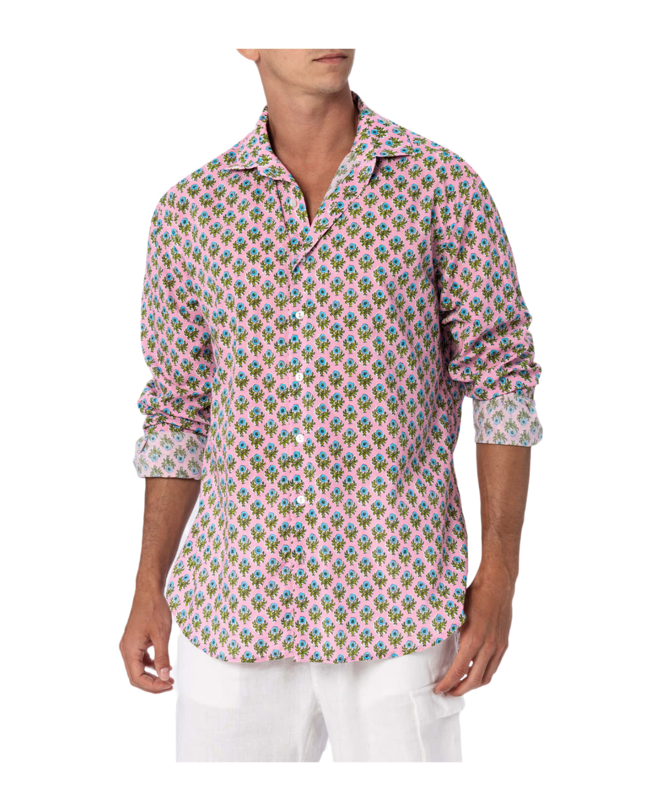 MC2 Saint Barth Man Muslin Cotton Shirt Sikelia With Radical Flower Print - PINK