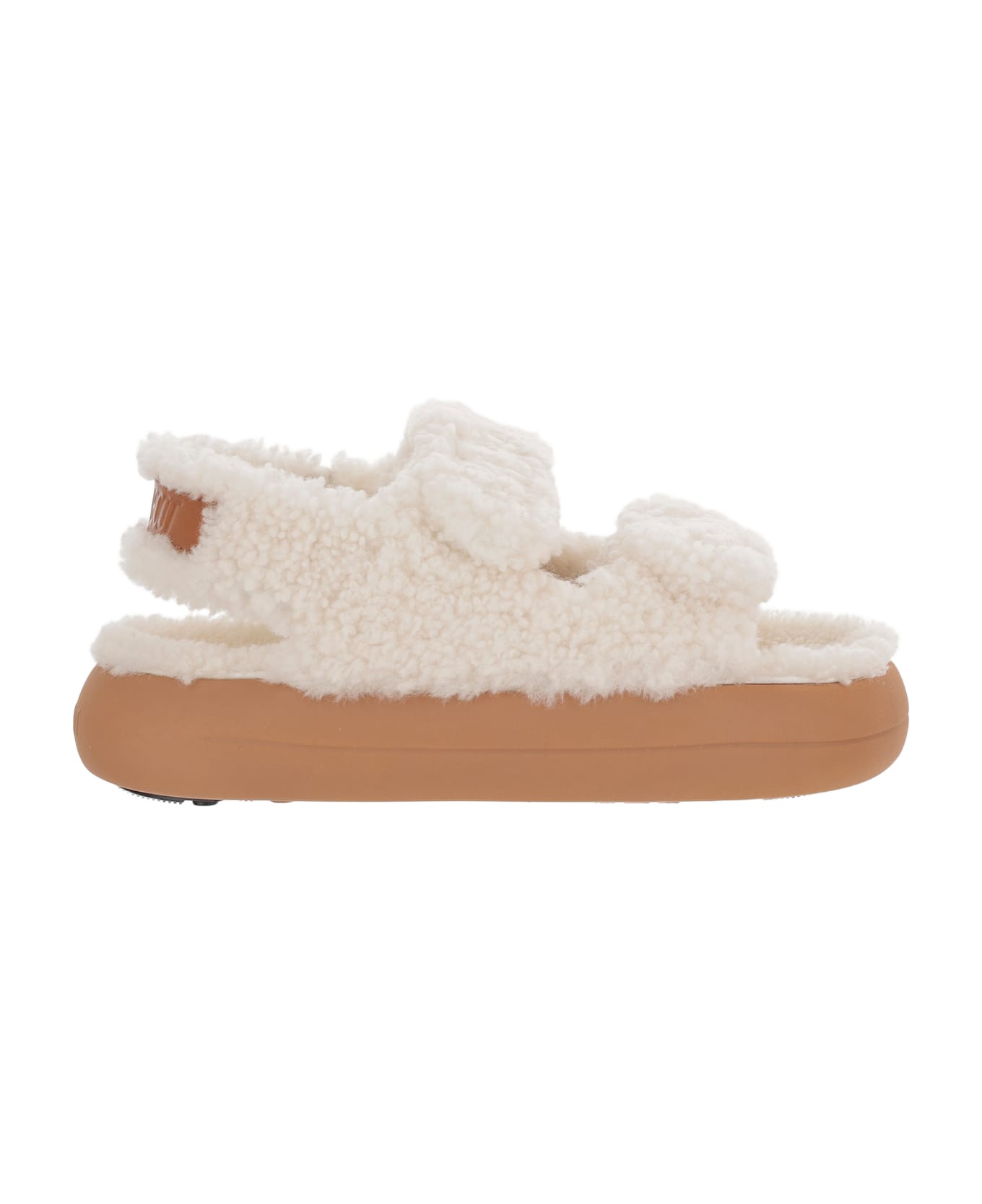 Moon Boot Shearling Sandals With Thick Sole - White