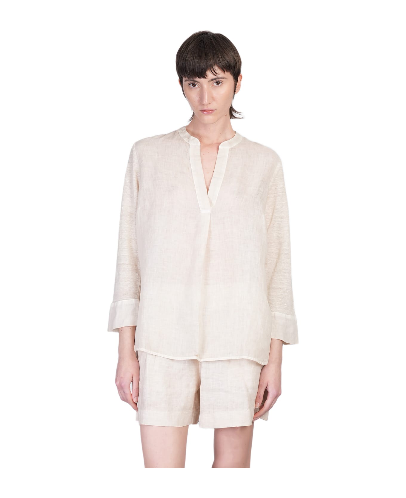 120% Lino Blouse In Beige Linen - beige