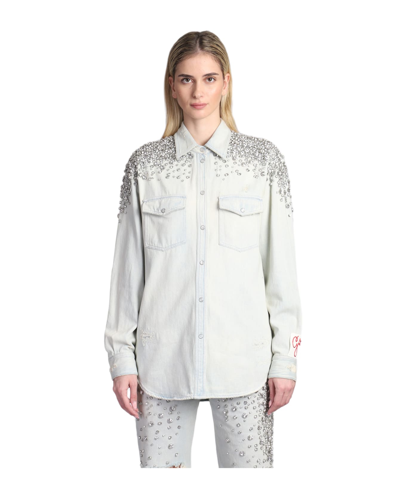 Golden Goose Crystal Embellished Denim Shirt - Blue