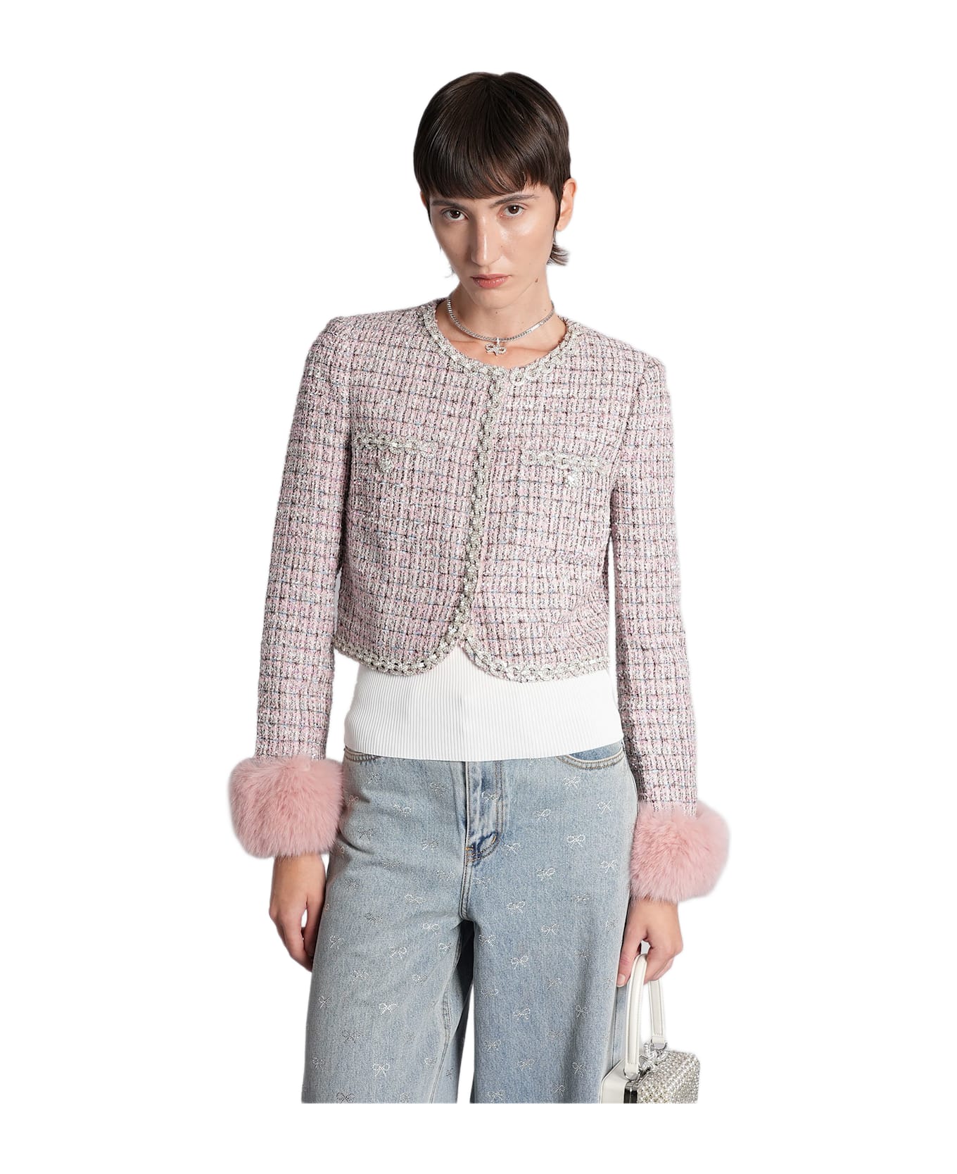 self-portrait Casual Jacket In Rose-pink Wool - rose-pink