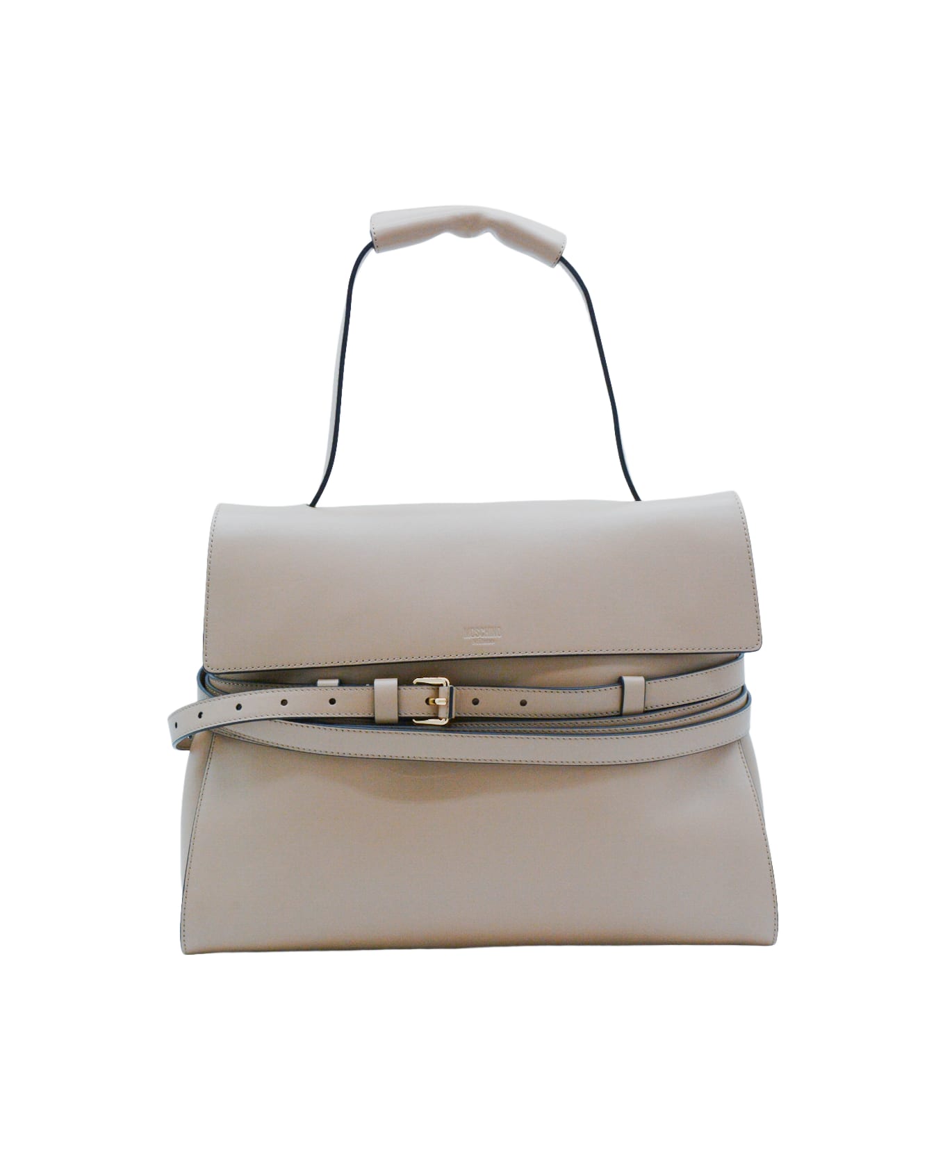 Moschino Ecru Leather Top Handle Bag - Beige