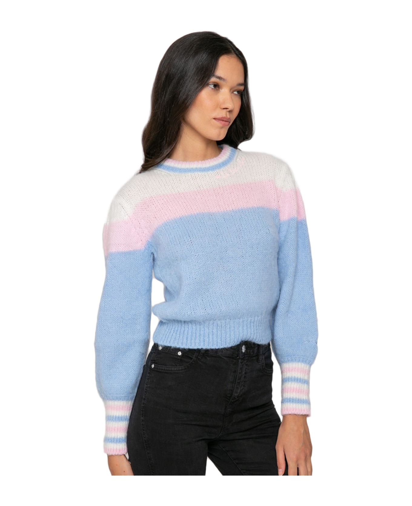 MC2 Saint Barth Brushed Knit Sweater With Puff Sleeves And St. Barth Embroidery - PINK