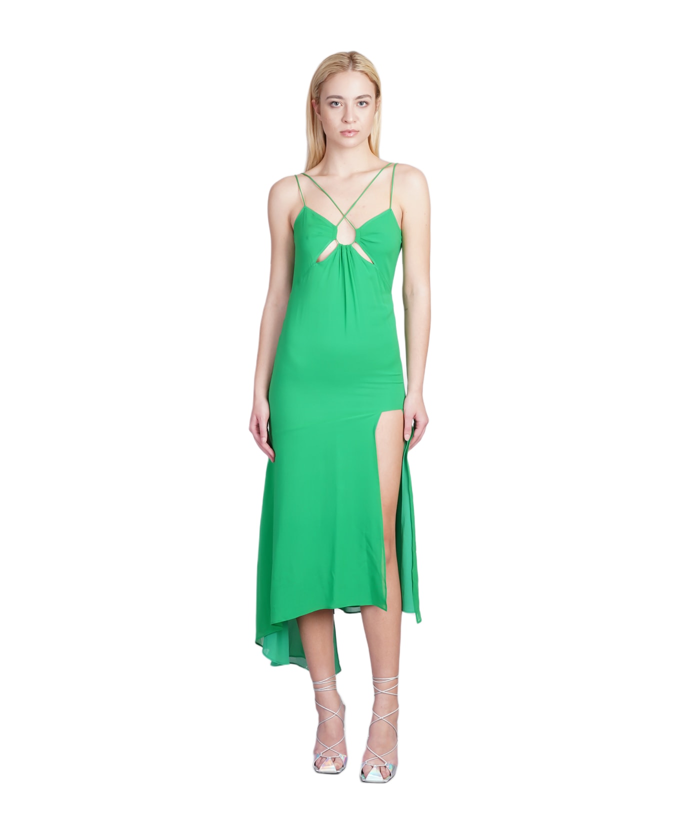 The Andamane Layla Midi Dress In Green Silk - Emerald