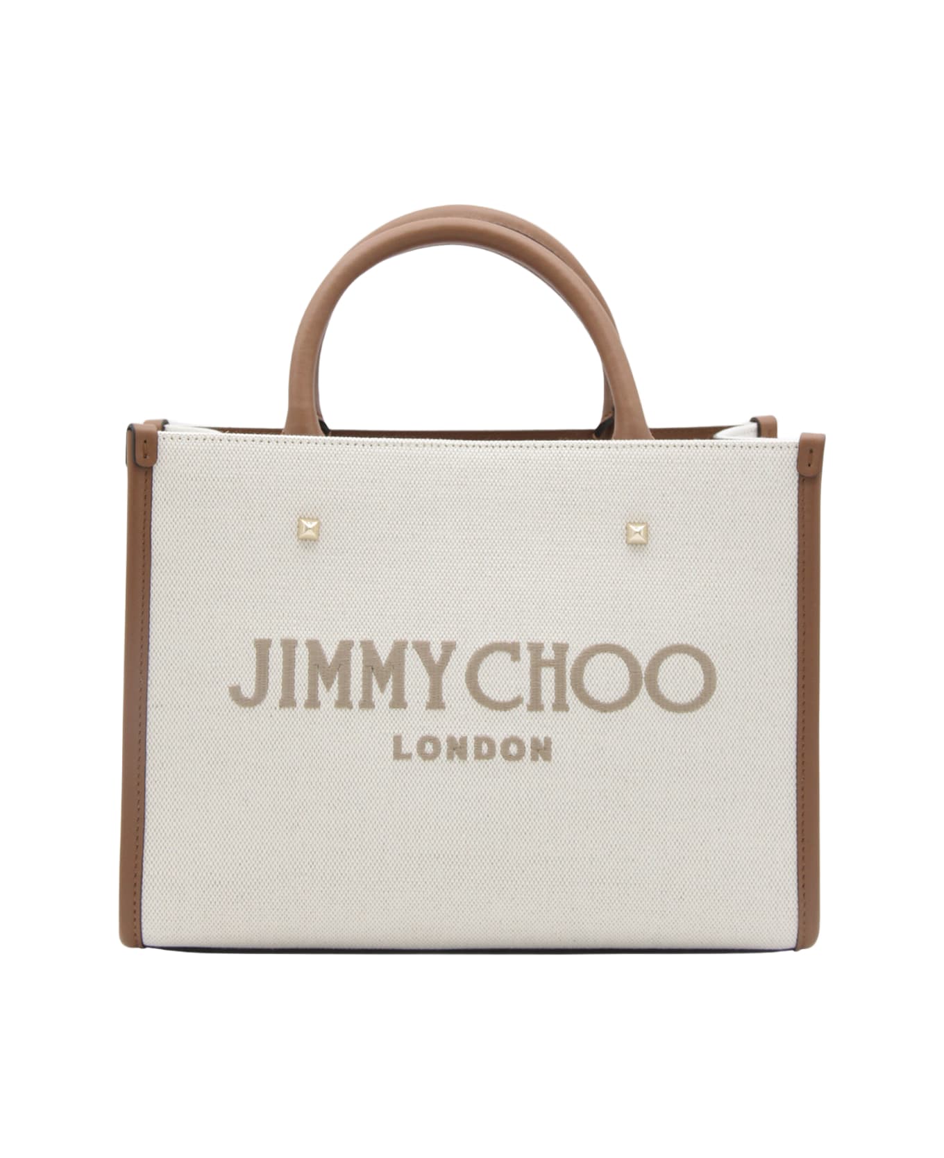 Jimmy Choo Natural And Taupe Canvas Avenue Tote Bag トートバッグ