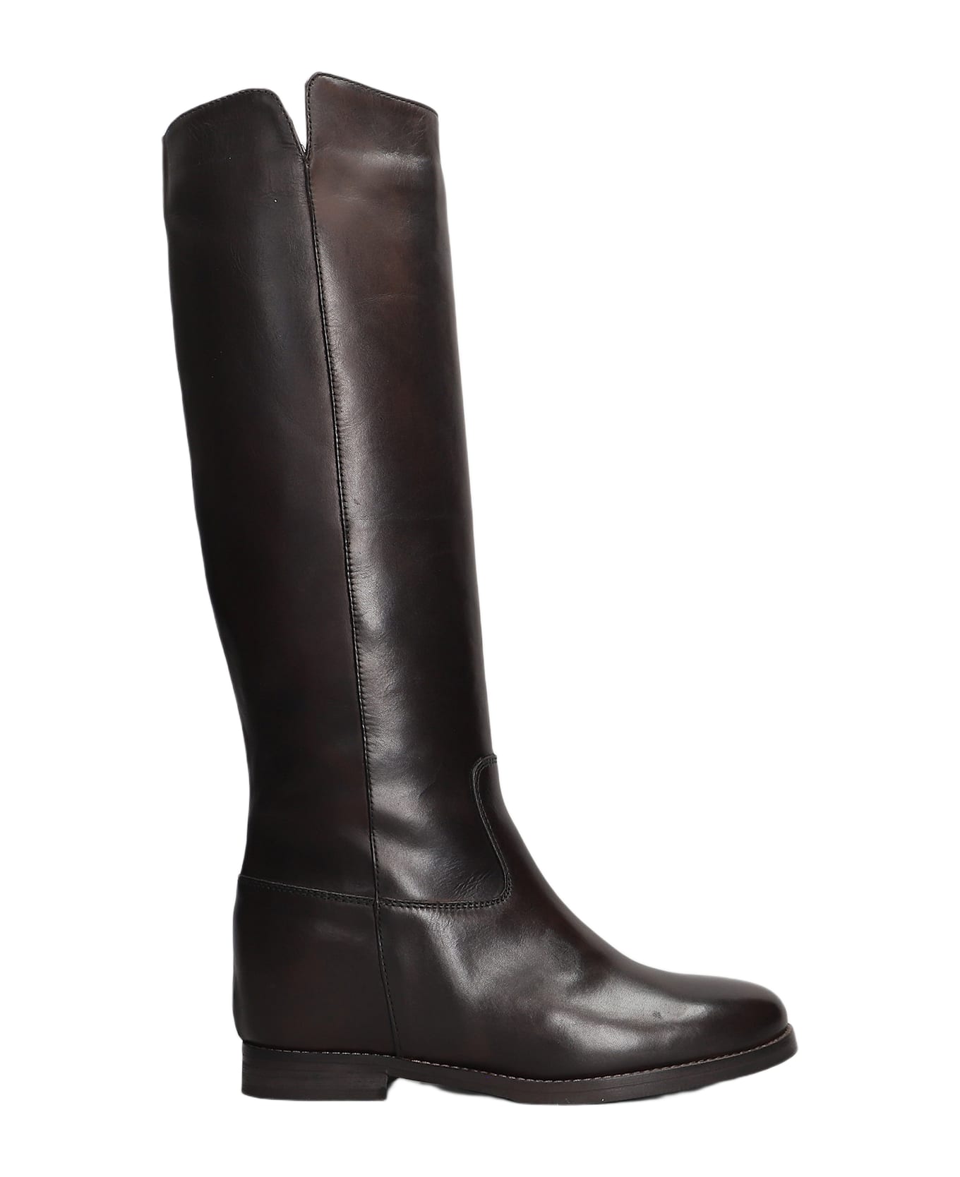 Julie Dee Low Heels Boots In Dark Brown Leather - dark brown