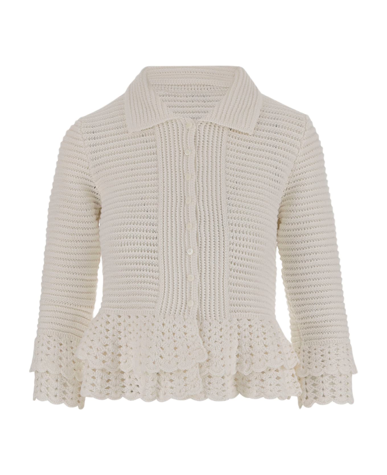 Chloé Crochet Knit Cardigan - White